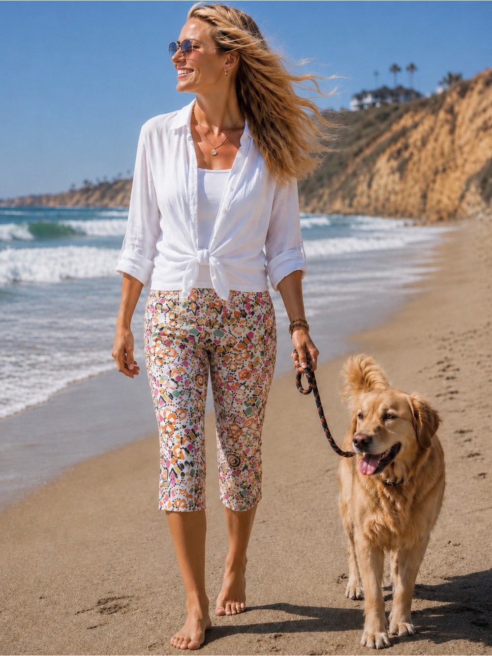 Bamboo Traders SZ 6 Cheery Colorful Printed Capri Pants Coastal Resort Stretch🌻